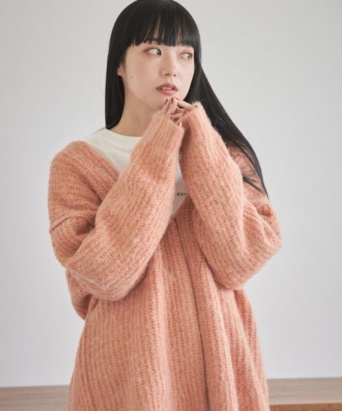 LOWRYS FARM（ローリーズファーム）の「メランジカーデロングスリーブ（トップス・レディース・アイボリー08/チャコールグレー18/ピンク25・フリーサイズ）」の13枚目の写真