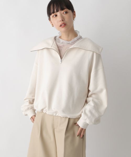 LOWRYS FARM（ローリーズファーム）の「ハイＺＩＰドロストプルオーバー（トップス・レディース・アイボリー08/グレー12/チャコールグレー18/ブルー85・F）」の7枚目の写真