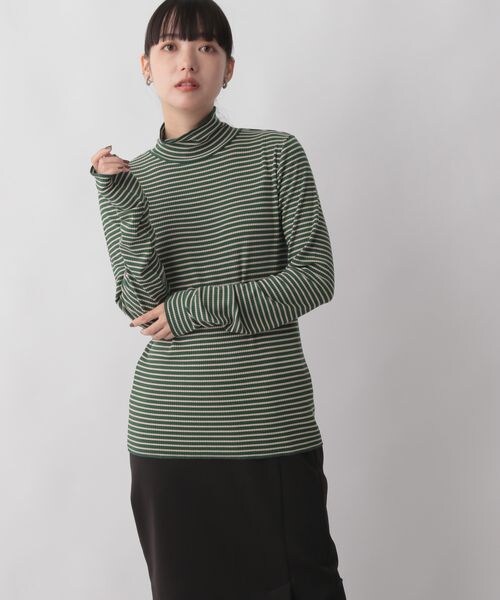 LOWRYS FARM（ローリーズファーム）の「ボーダータートル（トップス・レディース・オフホワイト05/ブラウン58/グリーン75・F）」の10枚目の写真