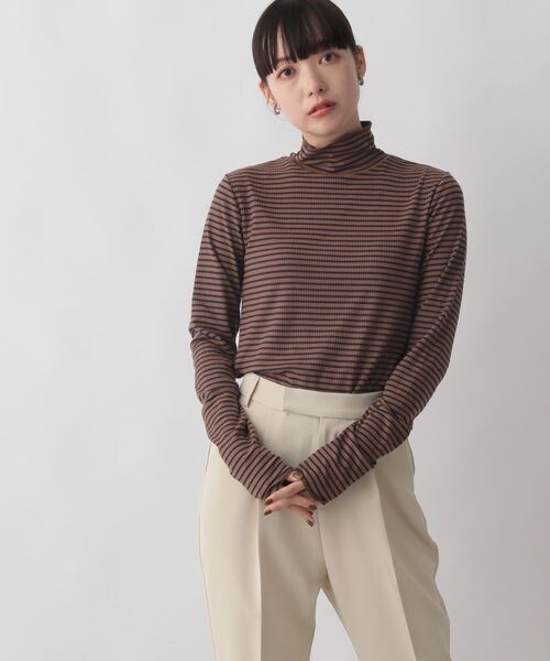 LOWRYS FARM（ローリーズファーム）の「ボーダータートル（トップス・レディース・オフホワイト05/ブラウン58/グリーン75・F）」の7枚目の写真