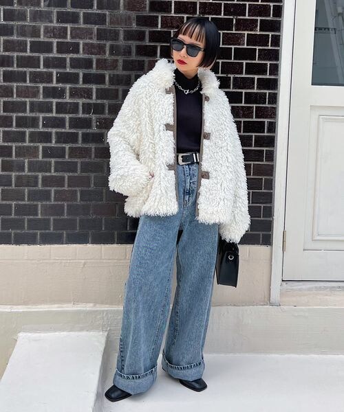 PAGEBOY（ページボーイ）の「カーリーボアブルゾン（ジャケット/アウター・レディース・オフホワイト05/ブラック09/チャコール18・F）」の9枚目の写真