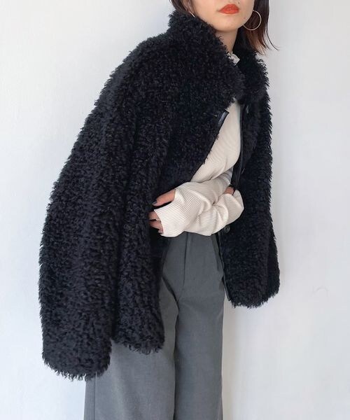 PAGEBOY（ページボーイ）の「カーリーボアブルゾン（ジャケット/アウター・レディース・オフホワイト05/ブラック09/チャコール18・F）」の2枚目の写真