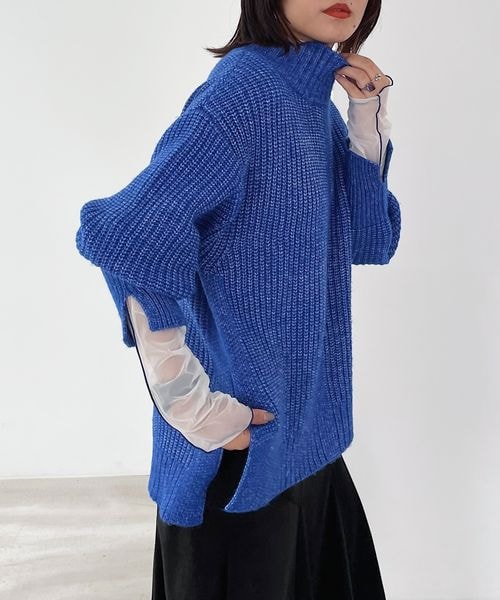 PAGEBOY（ページボーイ）の「アゼスリットタートルニット（トップス・レディース・オフホワイト05/ブラック09/オレンジ45/ベージュ55/ペールブルー89・F）」の5枚目の写真