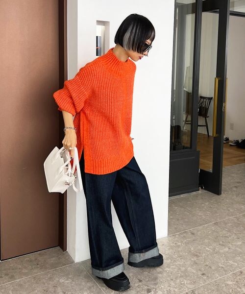 PAGEBOY（ページボーイ）の「アゼスリットタートルニット（トップス・レディース・オフホワイト05/ブラック09/オレンジ45/ベージュ55/ペールブルー89・F）」の18枚目の写真