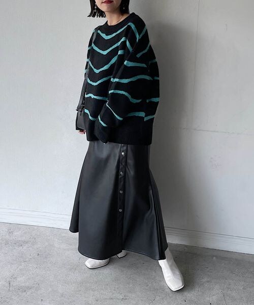 PAGEBOY（ページボーイ）の「バックオープンマーブル柄ニット（トップス・レディース・オフホワイト05/ブラック09/パープル95・F）」の14枚目の写真