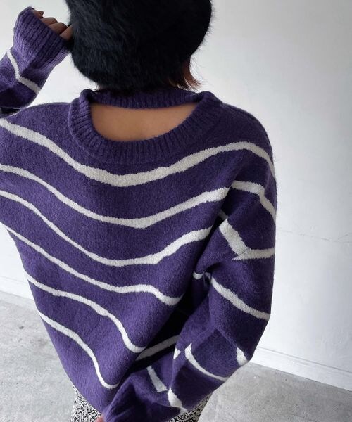 PAGEBOY（ページボーイ）の「バックオープンマーブル柄ニット（トップス・レディース・オフホワイト05/ブラック09/パープル95・F）」の15枚目の写真