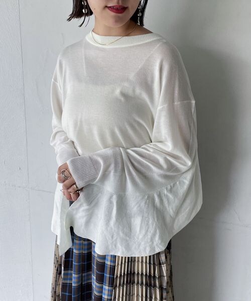 PAGEBOY（ページボーイ）の「シアーフレアニット（トップス・レディース・オフホワイト05/ブラック09/ピーコック84・F）」の6枚目の写真