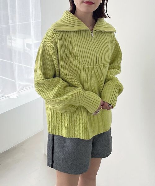 PAGEBOY（ページボーイ）の「ハーフZIPミドルニット（トップス・レディース・ホワイト×ブラック01/ブラック09/バター62/MIXブルー89・F）」の14枚目の写真