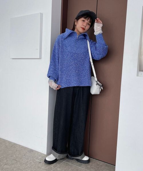 PAGEBOY（ページボーイ）の「ハーフZIPミドルニット（トップス・レディース・ホワイト×ブラック01/ブラック09/バター62/MIXブルー89・F）」の21枚目の写真