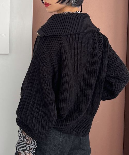 PAGEBOY（ページボーイ）の「ハーフZIPミドルニット（トップス・レディース・ホワイト×ブラック01/ブラック09/バター62/MIXブルー89・F）」の11枚目の写真