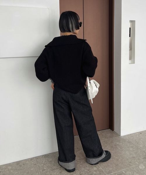 PAGEBOY（ページボーイ）の「ハーフZIPミドルニット（トップス・レディース・ホワイト×ブラック01/ブラック09/バター62/MIXブルー89・F）」の13枚目の写真