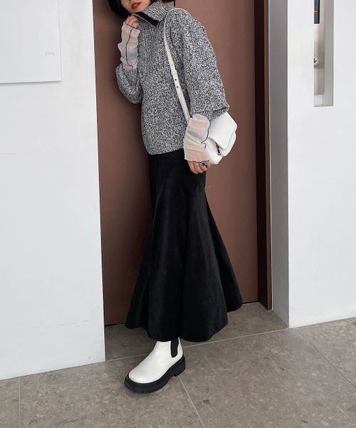 PAGEBOY（ページボーイ）の「ハーフZIPミドルニット（トップス・レディース・ホワイト×ブラック01/ブラック09/バター62/MIXブルー89・F）」の9枚目の写真