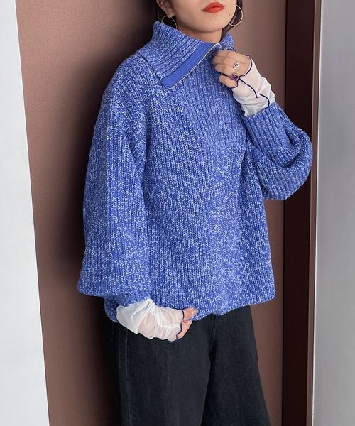 PAGEBOY（ページボーイ）の「ハーフZIPミドルニット（トップス・レディース・ホワイト×ブラック01/ブラック09/バター62/MIXブルー89・F）」の19枚目の写真