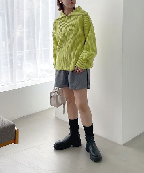 PAGEBOY（ページボーイ）の「ハーフZIPミドルニット（トップス・レディース・ホワイト×ブラック01/ブラック09/バター62/MIXブルー89・F）」の18枚目の写真