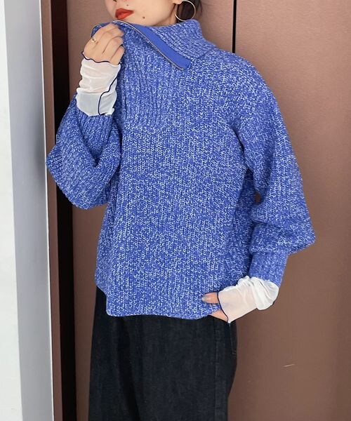 PAGEBOY（ページボーイ）の「ハーフZIPミドルニット（トップス・レディース・ホワイト×ブラック01/ブラック09/バター62/MIXブルー89・F）」の4枚目の写真