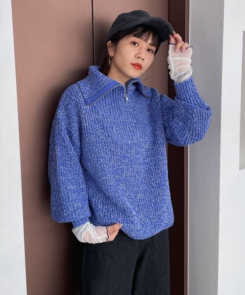 PAGEBOY（ページボーイ）の「ハーフZIPミドルニット（トップス・レディース・ホワイト×ブラック01/ブラック09/バター62/MIXブルー89・F）」の20枚目の写真