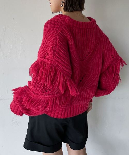 PAGEBOY（ページボーイ）の「フリンジショートカーディガン（トップス・レディース・オフホワイト05/ブラック09/チェリー35・F）」の18枚目の写真