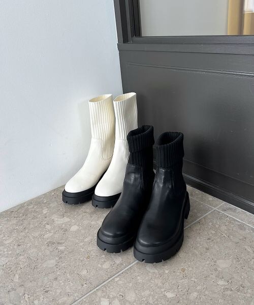 PAGEBOY（ページボーイ）の「ニットソックスブーツ（シューズ・レディース・オフホワイト05/ブラック09・M(23.5cm)/L(24.5cm)）」の3枚目の写真