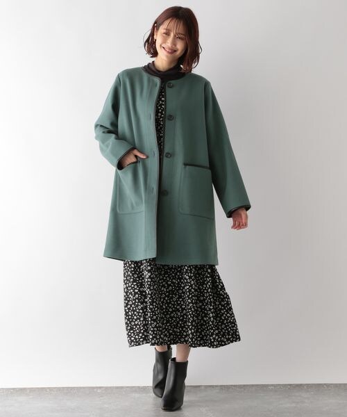 【未使用】hobonichi ＋ a. ワークコート カーキ 草色　コットンM セール】 コットンポリエステルメモリーグログラン モッズコート