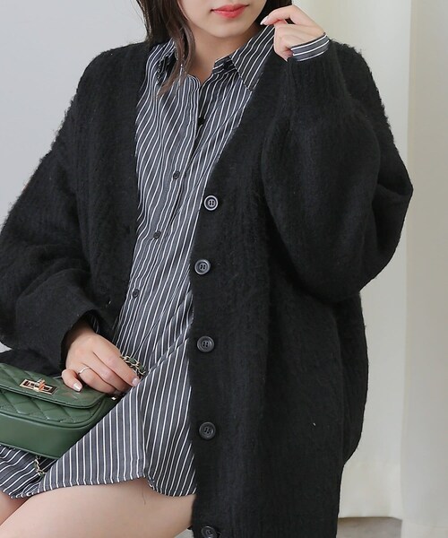 COLONY 2139（コロニートゥーワンスリーナイン）の「【WEB限定】リサイクル起毛ランタンスリーブカーディガン（カーディガン/ボレロ・レディース・アイボリー/ブラック/オレンジ/グレー・F）」の2枚目の写真