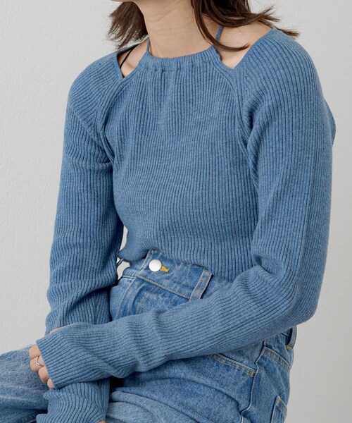 Kastane（カスタネ）の「アメスリリブニット（ニット/セーター・レディース・アイボリー/オレンジ/ブルー・F）」の2枚目の写真