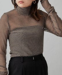 Lui's | バイカラーメッシュハイネックトップス(Tシャツ/カットソー)