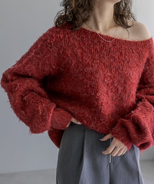 mystic（ミスティック）の「ウール混クルーVニット（ニット/セーター・レディース・ベージュ/ブルー/レッド/ブラック・F）」の3枚目の写真