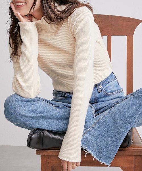 CIAOPANIC TYPY（チャオパニックティピー）の「アンチピリング配色ステッチタートルニット（ニット/セーター・レディース・オフホワイト/ブラック/サックスブルー/オレンジ/カーキ/グレー・ONE）」の3枚目の写真