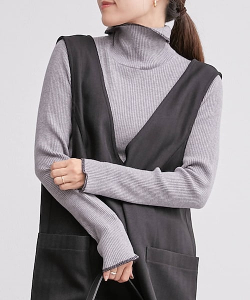 CIAOPANIC TYPY（チャオパニックティピー）の「アンチピリング配色ステッチタートルニット（ニット/セーター・レディース・オフホワイト/ブラック/サックスブルー/オレンジ/カーキ/グレー・ONE）」の4枚目の写真