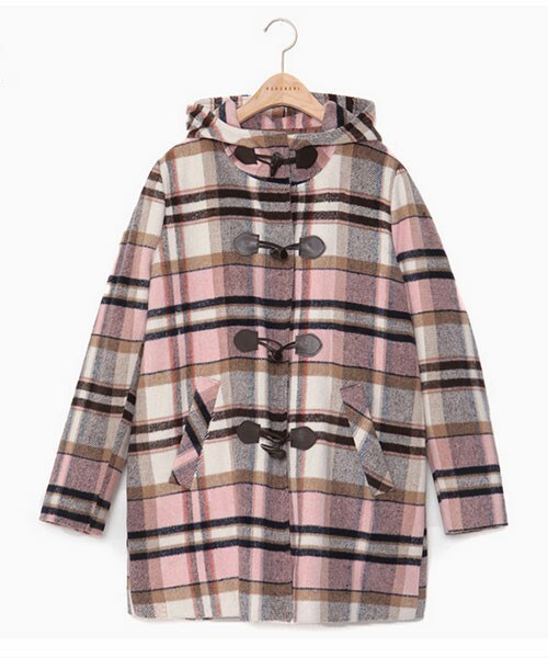 DHOLIC（ディーホリック）の「*MONOMORI-モノモリ-/AW*マドラスチェックダッフルコート（ダッフルコート・レディース・グリーントーン/ピンクトーン・free）」の2枚目の写真