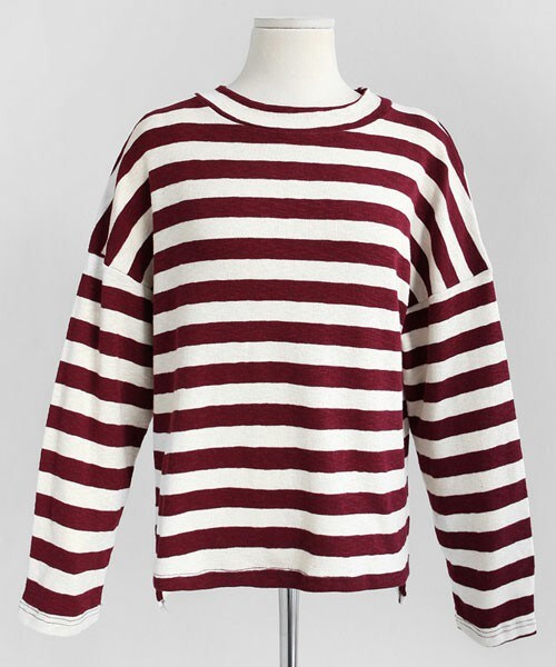 DHOLIC（ディーホリック）の「ボーダーリブトップス（Tシャツ/カットソー・レディース・ブラック/ワイン・free）」の2枚目の写真