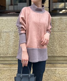 Chez toi | スエード×リブ切替タートルネックプルオーバー(Tシャツ/カットソー)