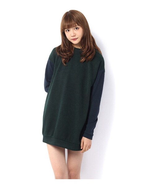 PAGEBOY（ページボーイ）の「袖切り替えバックジップミニワンピース（ワンピース/ドレス・レディース・グレー系/グリーン系/ネイビー系）」の2枚目の写真