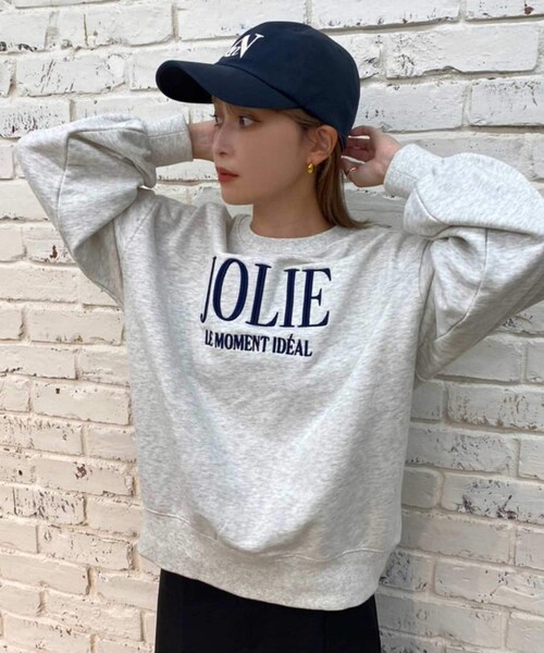 one after another NICE CLAUP（ワンアフターアナザーナイスクラップ）の「ビックシルエットロゴ刺しゅうスウェット（Tシャツ/カットソー・レディース・オートミール/グレー/ピンク/ネイビー・0）」の2枚目の写真