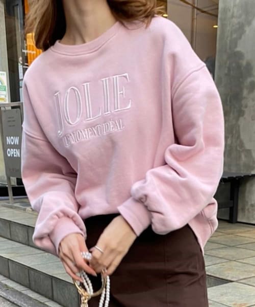one after another NICE CLAUP（ワンアフターアナザーナイスクラップ）の「ビックシルエットロゴ刺しゅうスウェット（Tシャツ/カットソー・レディース・オートミール/グレー/ピンク/ネイビー・0）」の3枚目の写真