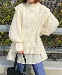 un dix cors（アンディコール）の「《予約》【着こなしの幅も広がる】ティアードブラウス＆ケーブルベストSET（ニット/セーター）」