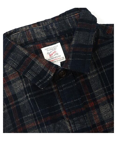 Revo.（レボ）の「燈心絨格紋襯衫（その他・メンズ・橘/藍・S/M）」の4枚目の写真