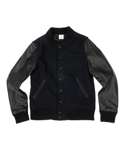 VIBGYOR（ヴィブジョー）の「牛皮拼接毛料開扣棒球外套（その他・メンズ・灰/藍・M/L）」の2枚目の写真