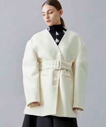 Flora belted collarless coat WH