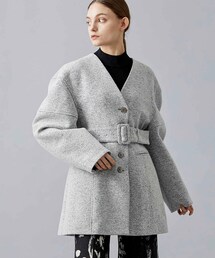 Flora belted collarless coat GY