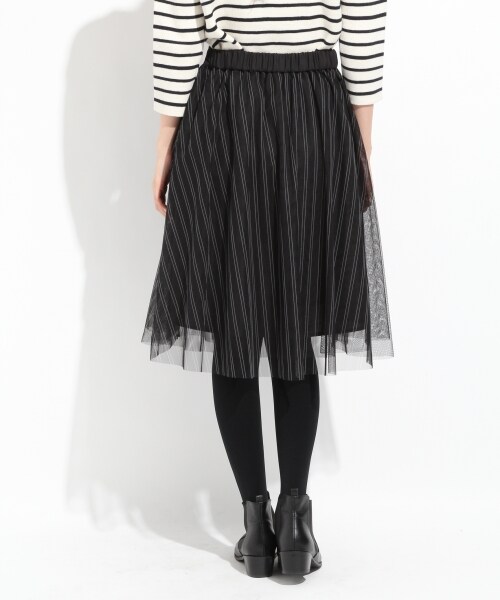 LOWRYS FARM（ローリーズファーム）の「ストライププリントチュールスカート（スカート・レディース・オフ/ブラック/カーキ・Ｆ）」の5枚目の写真
