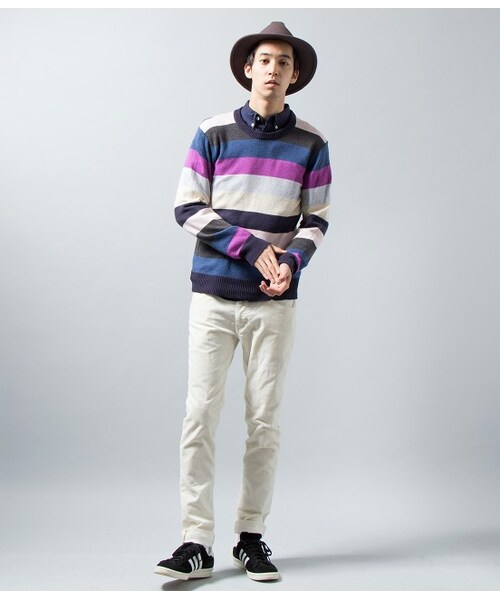 JUNRED（ジュンレッド）の「マルチボーダークルーネックニット（ニット・メンズ・ライトグレー/ネイビー系・0/1/2）」の10枚目の写真