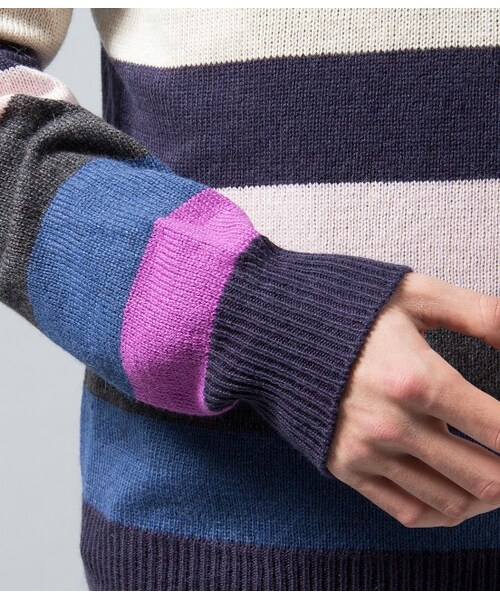 JUNRED（ジュンレッド）の「マルチボーダークルーネックニット（ニット・メンズ・ライトグレー/ネイビー系・0/1/2）」の8枚目の写真