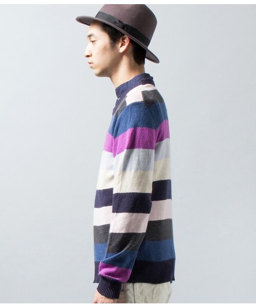 JUNRED（ジュンレッド）の「マルチボーダークルーネックニット（ニット・メンズ・ライトグレー/ネイビー系・0/1/2）」の4枚目の写真