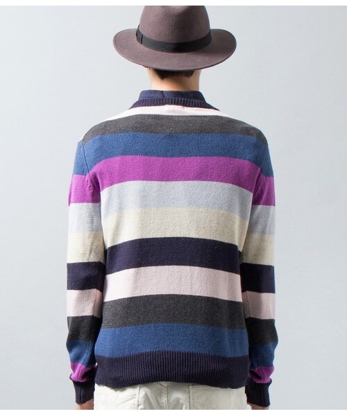 JUNRED（ジュンレッド）の「マルチボーダークルーネックニット（ニット・メンズ・ライトグレー/ネイビー系・0/1/2）」の5枚目の写真