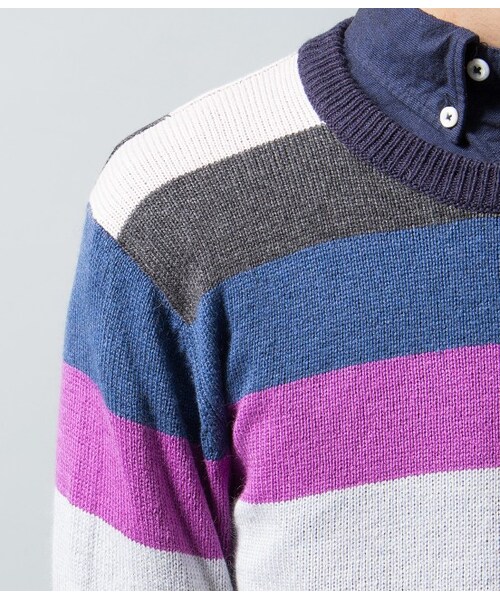 JUNRED（ジュンレッド）の「マルチボーダークルーネックニット（ニット・メンズ・ライトグレー/ネイビー系・0/1/2）」の7枚目の写真