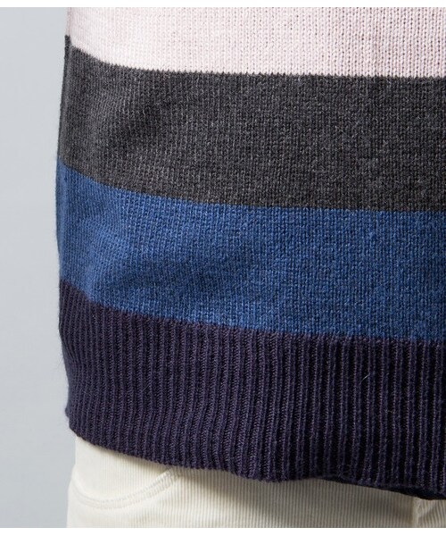 JUNRED（ジュンレッド）の「マルチボーダークルーネックニット（ニット・メンズ・ライトグレー/ネイビー系・0/1/2）」の9枚目の写真