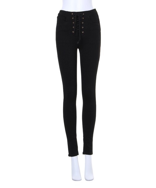 EVRIS（エヴリス）の「レースアップハイウエストPT【CA】（パンツ・レディース・ブラック/インディゴ・XS/S/M）」の3枚目の写真