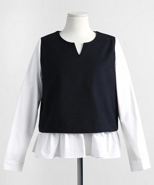 DHOLIC（ディーホリック）の「*MONOMORI-モノモリ-/AW*ニットベストレイヤードフリルブラウス（シャツ/ブラウス・レディース・ブラックグレー/ネイビー/グリーン・free）」の3枚目の写真