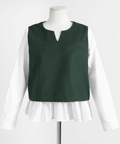 DHOLIC（ディーホリック）の「*MONOMORI-モノモリ-/AW*ニットベストレイヤードフリルブラウス（シャツ/ブラウス・レディース・ブラックグレー/ネイビー/グリーン・free）」の2枚目の写真